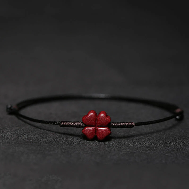Buddha Stones Handmade Plum Blossom Four Leaf Clover PiXiu Lotus Koi Fish Cinnabar Blessing Braid Bracelet