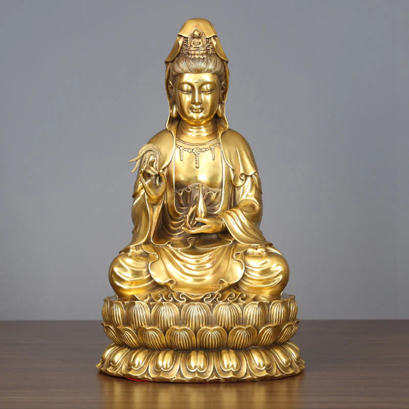 Buddha Stones Kwan Yin Avalokitesvara Holding A Willow Bottle Harmony Brass Copper Statue Home Decoration
