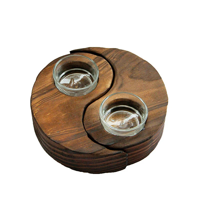 Buddha Stones Yin Yang Wood Candle Holder Meditation Rituals Use Items