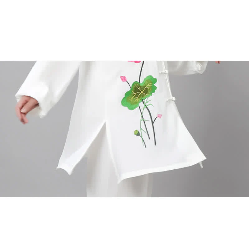 Buddha Stones Lotus Flower Leaf Pattern Tai Chi Meditation Prayer Spiritual Zen Practice Clothing Women's Set