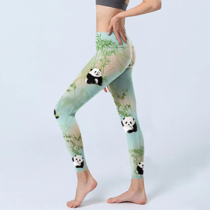 Buddha Stones Pandas Bamboo Print Gym Leggings Women's Yoga Pants
