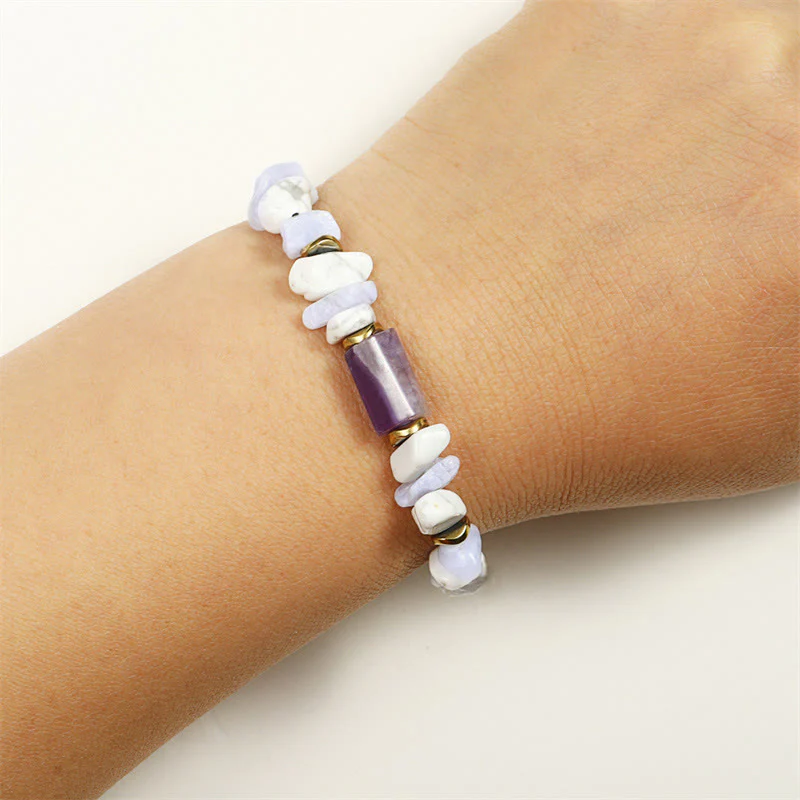 Buddha Stones De-Stress Amethyst Blue Lace Agate Howlite Healing Bracelet