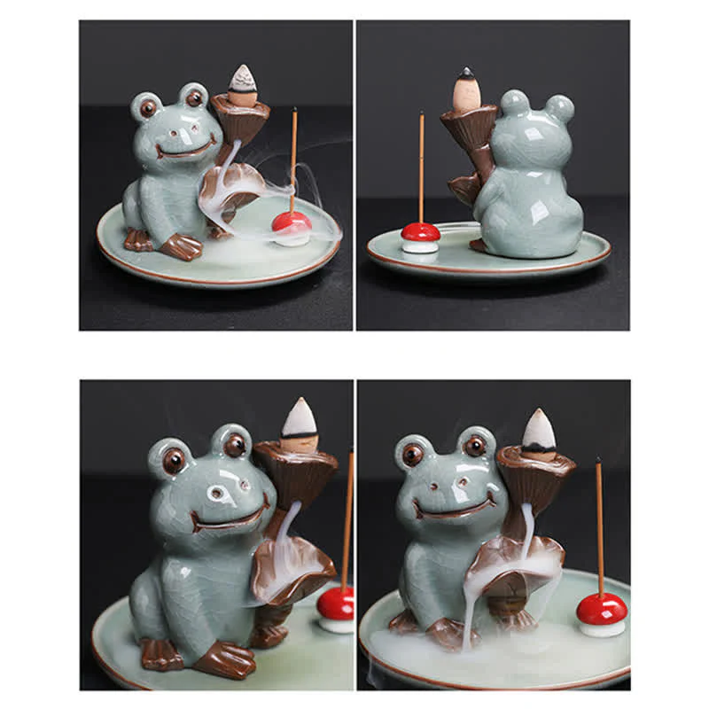 Buddha Stones Meditation Frog Ceramic Lotus Healing Incense Burner
