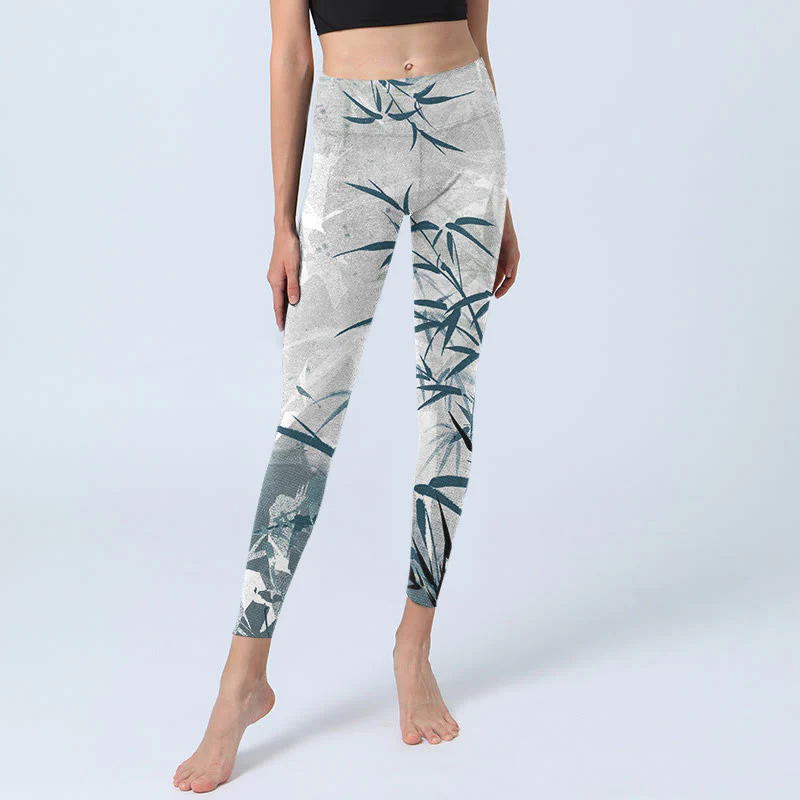 Buddha Stones Bamboo Print Gym Leggings Women's Yoga Pants