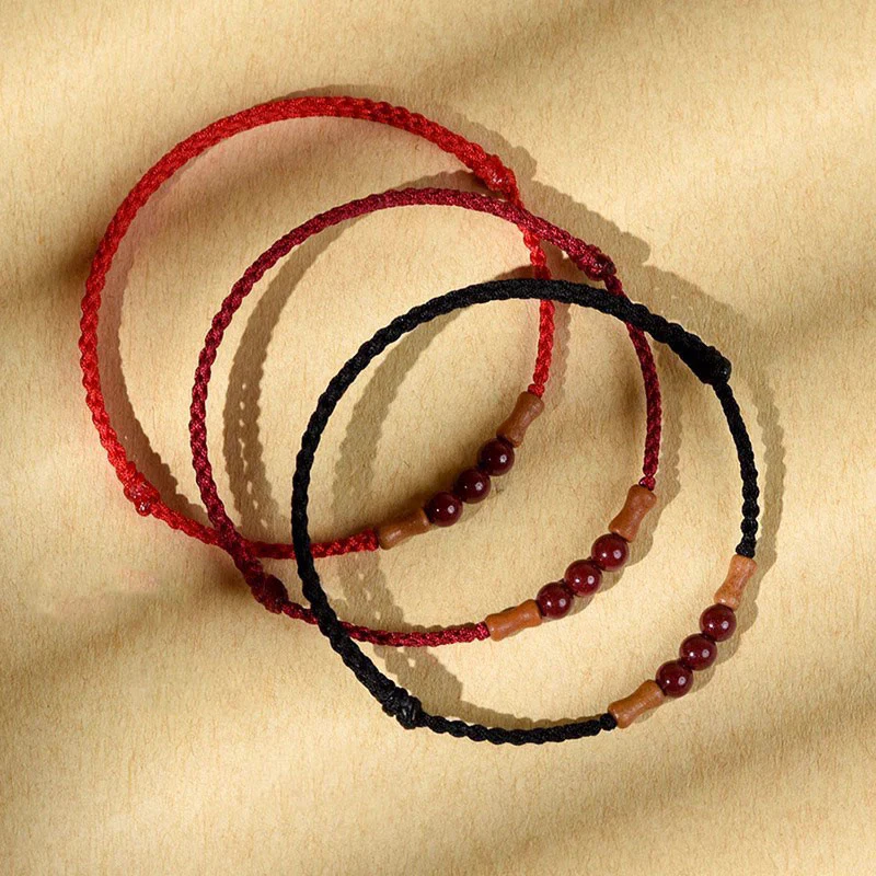 Buddha Stones Cinnabar Beads Peach Wood Blessing String Bracelet