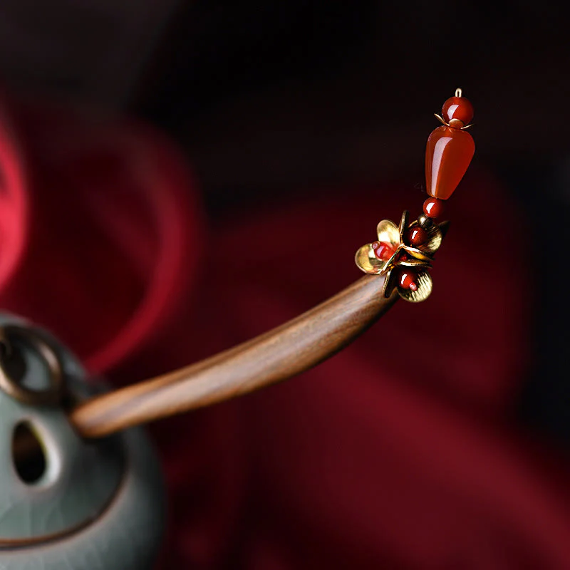 Buddha Stones Silver Tassel Green Sandalwood Soothing Hairpin