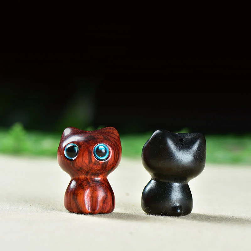 Buddha Stones Ebony Wood Small Leaf Red Sandalwood Cute Cat Animals Calm Decoration