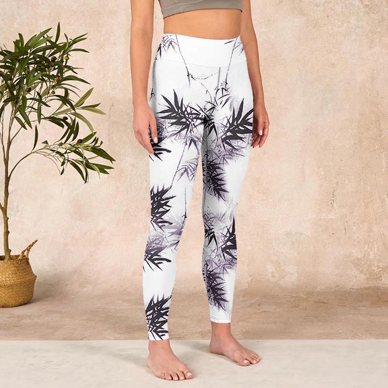 Buddha Stones White Black Bamboo Exercise Leggings Women's Yoga Pants