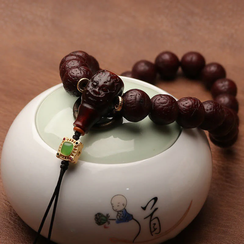 Buddha Stones Tibetan Bodhi Seed Agate Bead Luck Wealth Tassel Charm Wrist Mala
