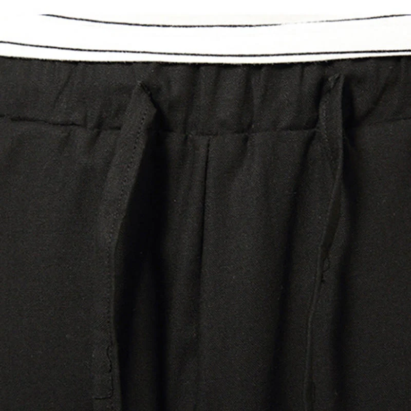 Buddha Stones Spring Plain Simple Patchwork Design Drawstring Cotton Linen Men's 7-8 Length Wide Leg Pants With Pockets