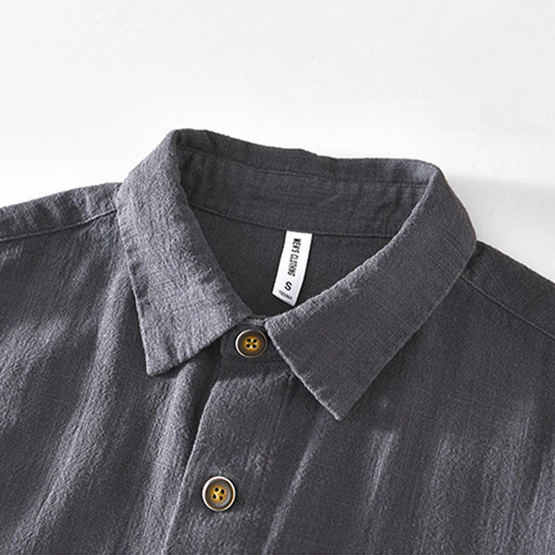 Buddha Stones Casual Plain Simple Buttons Design Men's Long Sleeve Ramie Linen Jacket With Pockets