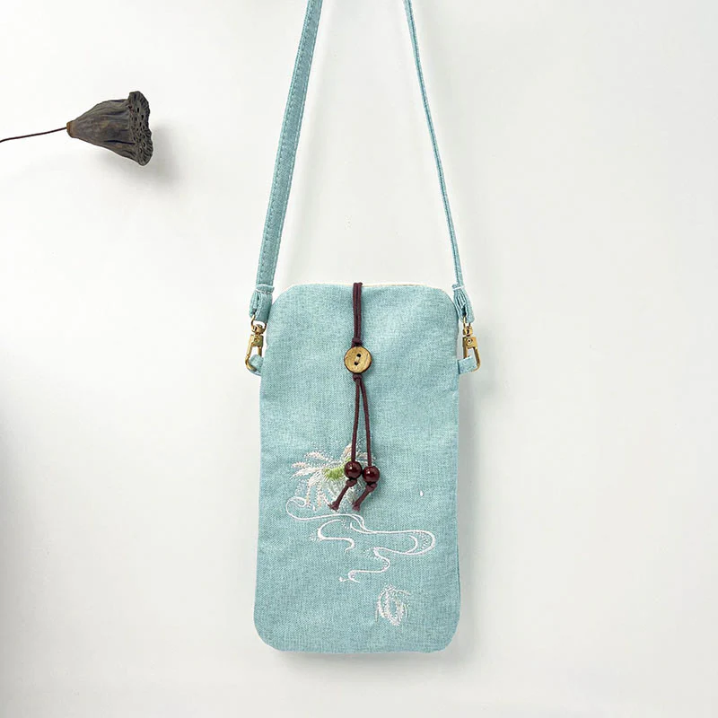 Buddha Stones Small Embroidered Flowers Crossbody Bag Shoulder Bag Cellphone Bag 11*20cm