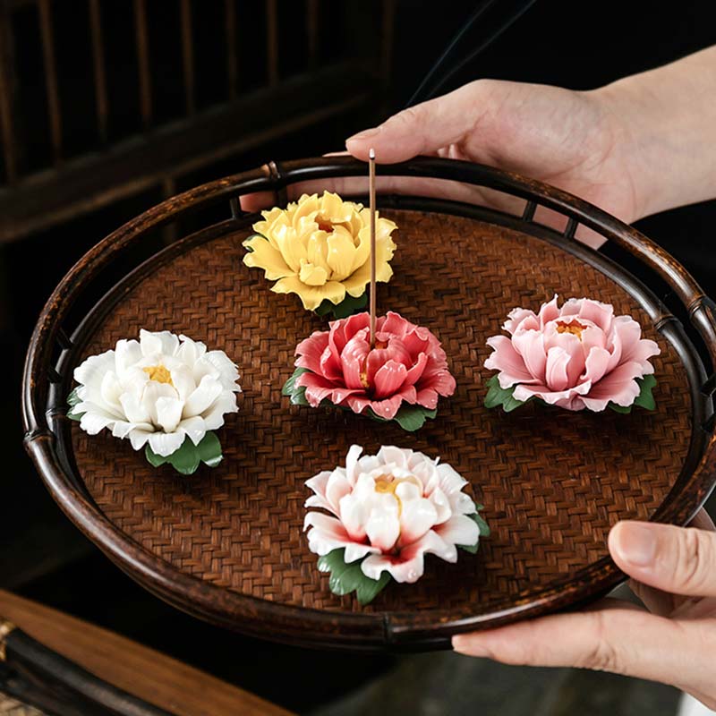 Buddha Stones Tibetan Lotus Blessing Ceramic Stick Incense Burner Decoration