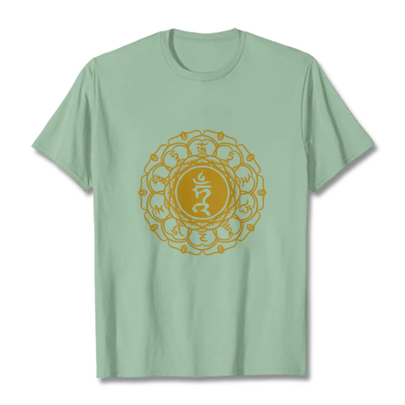 Buddha Stones Casual Hum Symbol Vishuddha Pattern Cotton Tee T-Shirt