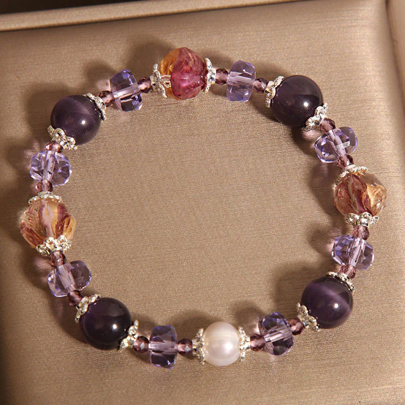 Buddha Stones Natural Amethyst Pearl Crystal Positive Bracelet