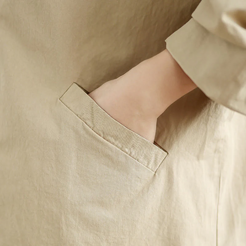 Buddha Stones Spring Plain Buttons Design Long Sleeve Women's Cotton Linen Jacket With Pockets