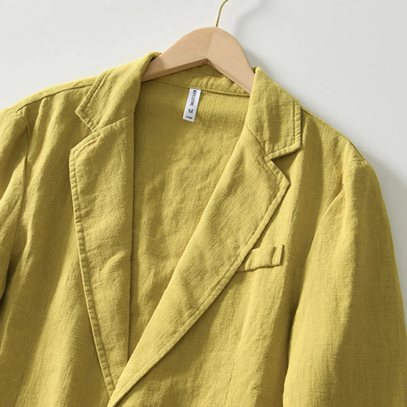 Buddha Stones Long Sleeve Button Placket Design Men's Cotton Linen Jacket Shirt With Pockets