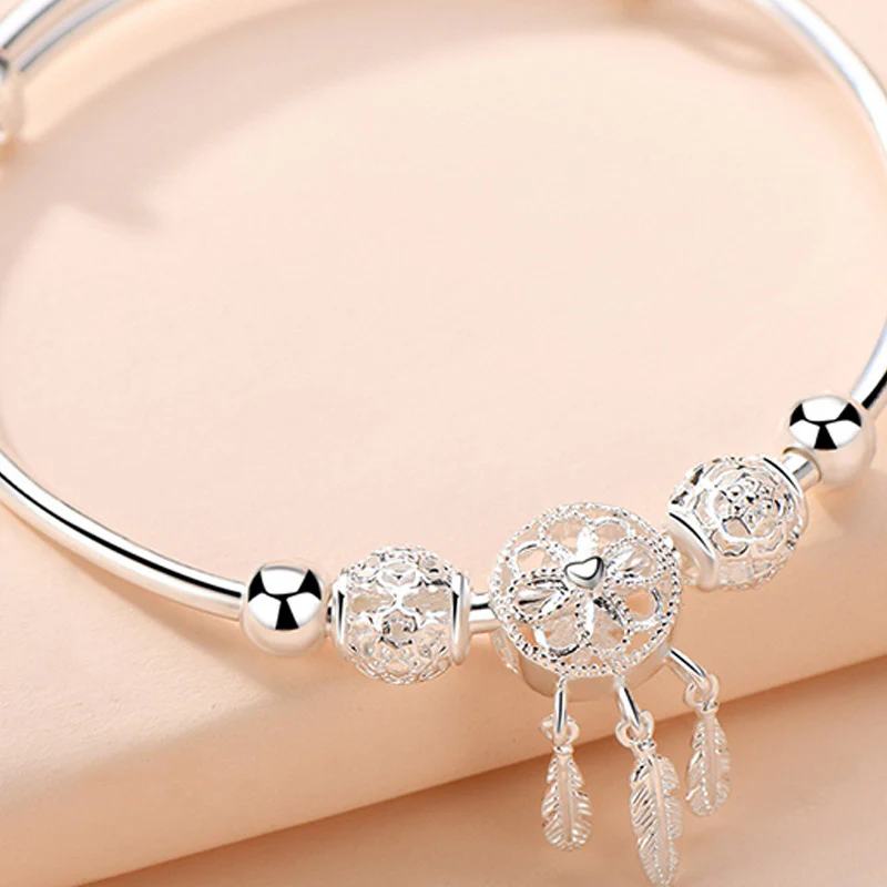 Buddha Stones Tibetan White Copper Blessing Dream Catcher Charm Bracelet