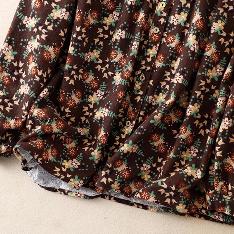 Buddha Stones Casual Florals Crew Neck Cotton Linen Women's Shirt