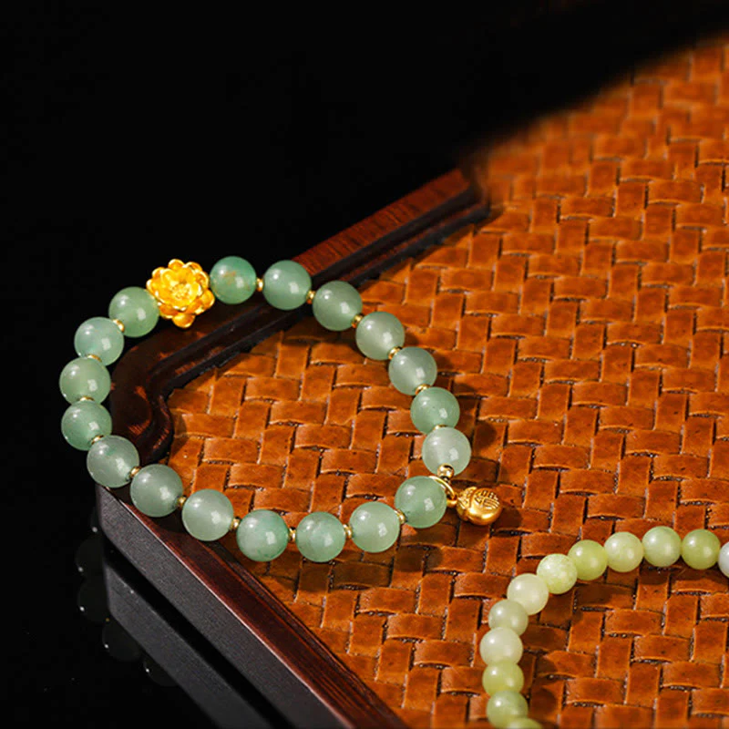 Buddha Stones Natural Jade Green Aventurine Gourd Fu Character Luck Bracelet