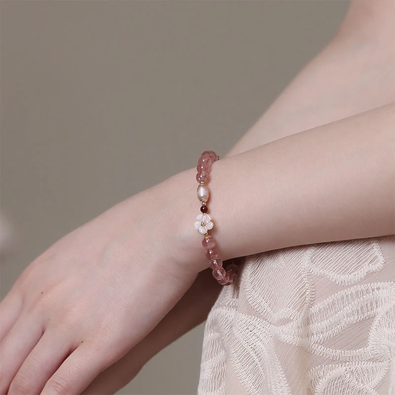 Buddha Stones Strawberry Quartz Peach Blossom Love Bracelet