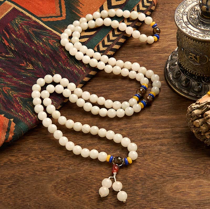 Buddha Stones 108 Mala Beads Natural Quartzite Wealth Luck Bracelet