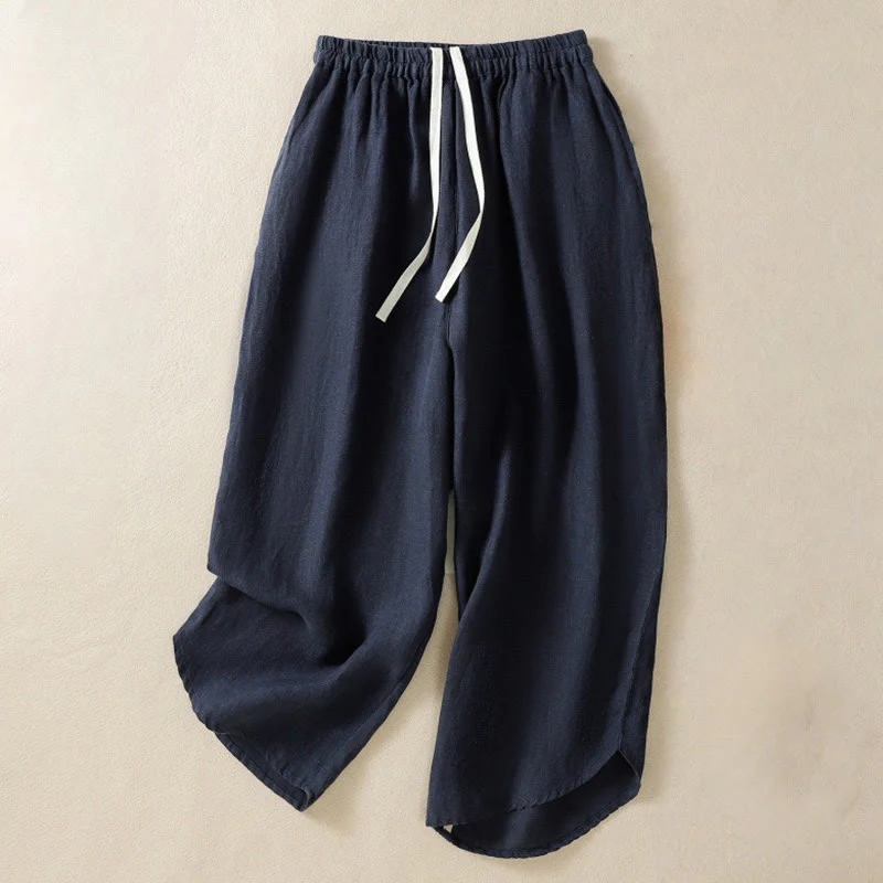 Buddha Stones Casual Plain Drawstring Design Women's Cotton 7-8 Length Pants With Pockets