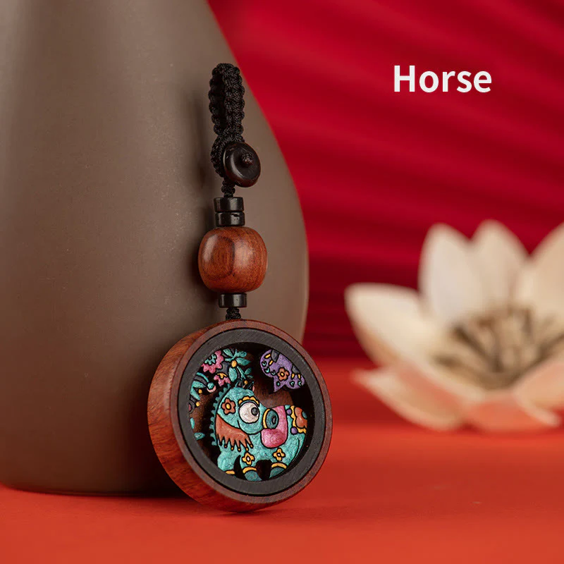 Buddha Stones Year Of The Dragon Hand Painted Chinese Zodiac Rosewood Carved Calm Key Chain
