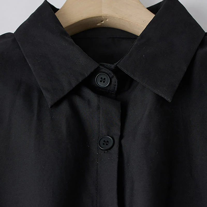 Buddha Stones Printing Irregular Lines Back Lace-up Design Lapel Cotton Midi Dress With Pockets