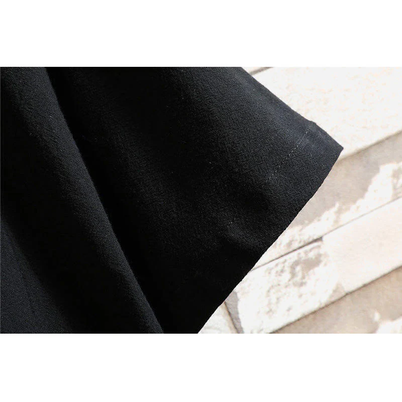 Buddha Stones Tang Suit Embroidery Crane Pattern Lace-Up Side Men's Cotton Linen T-Shirt