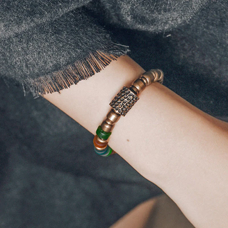Buddha Stones Tibetan Colorful Glass Beads Copper Wealth Bracelet