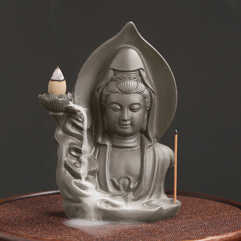 Buddha Stones Tibetan Avalokitesvara Buddha Lotus Healing Backflow Smoke Fountain Incense Burner