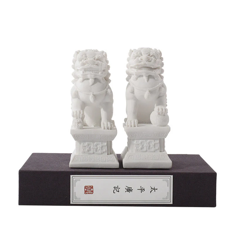 Buddha Stones 2Pcs Lion Statue Courage Strength Resin Home Office Decoration
