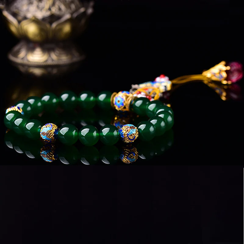 Buddha Stones Natural Green Agate Wrist Mala Success Charm Pocket Mala Car Decoration