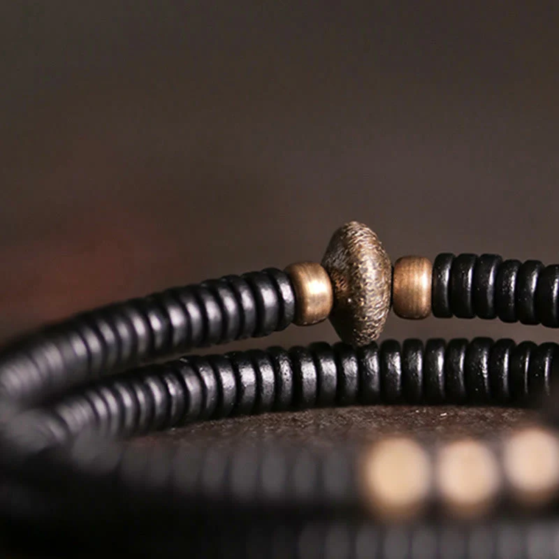 Buddha Stones Ebony Wood Copper Brass Peace Double Wrap Bracelet