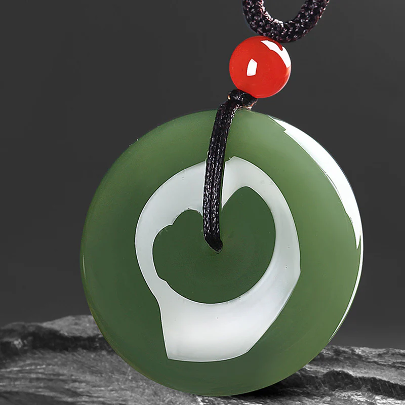 Buddha Stones Natural Round Jade Peace Buckle Prosperity Necklace String Pendant