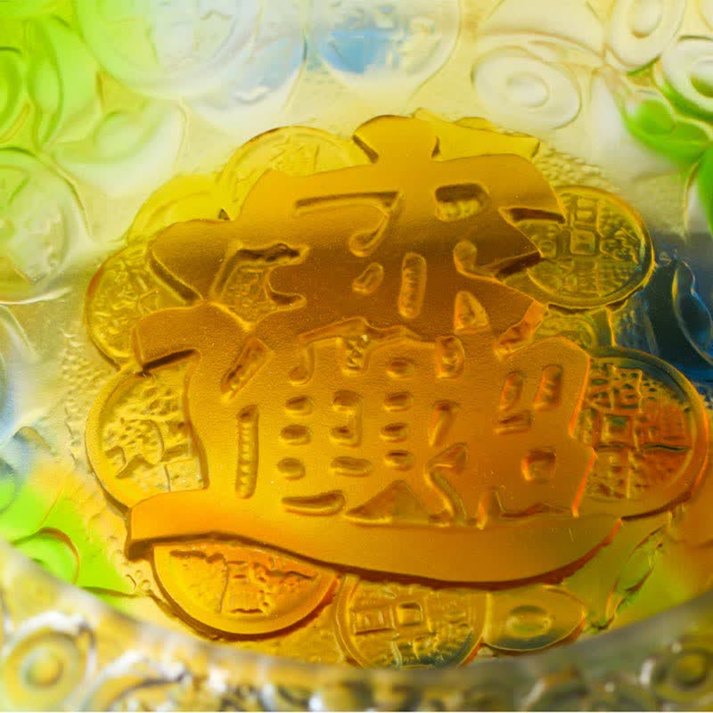 Buddha Stones Handmade Liuli Crystal Treasure Bowl Ingots Art Piece Home Decoration