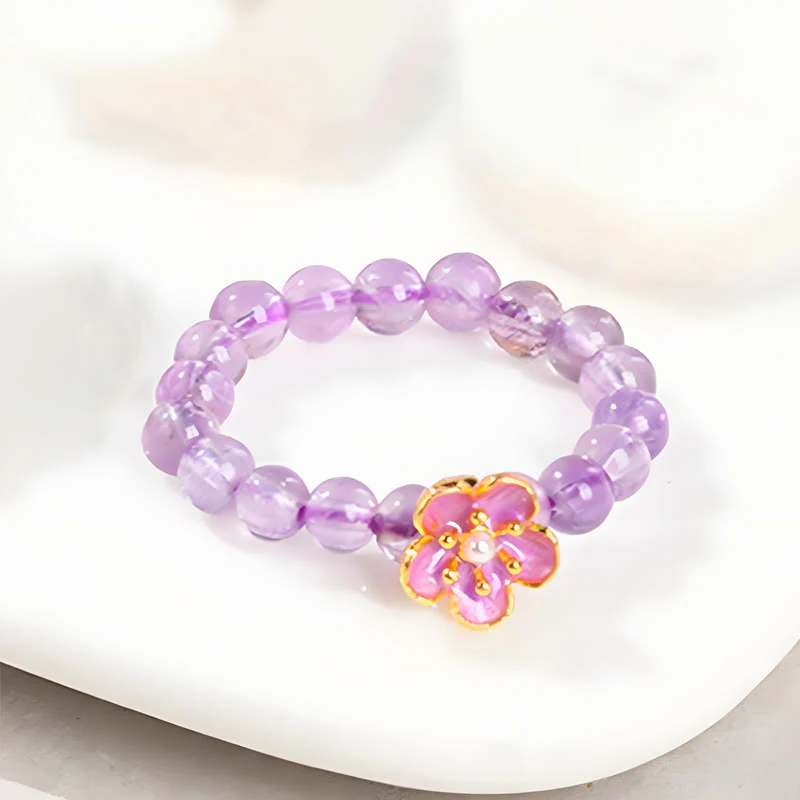 Buddha Stones 3mm Amethyst Peach Blossom Elastic String Ring