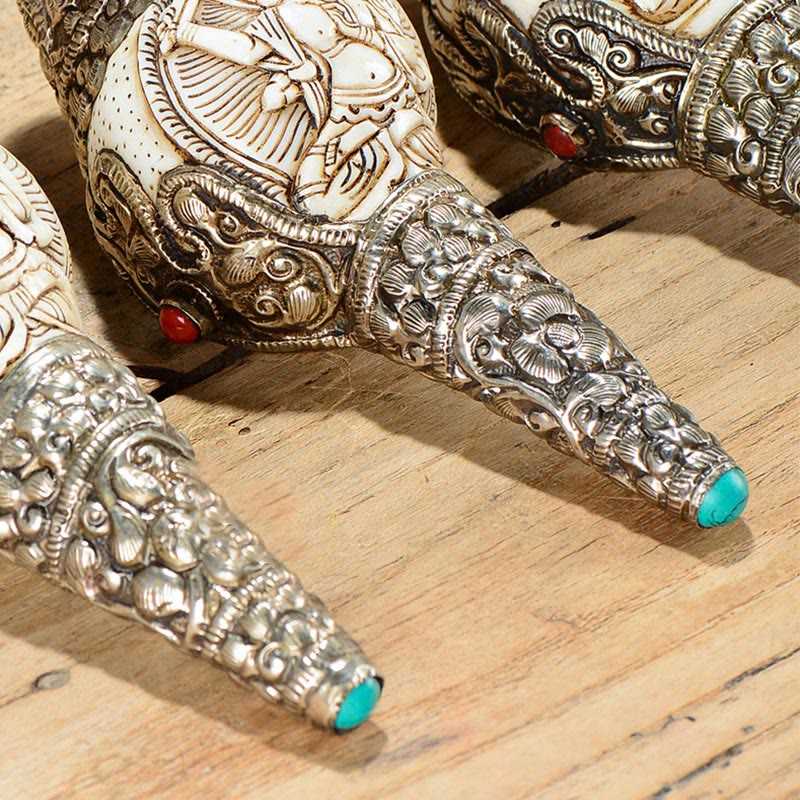 Buddha Stones Tibetan Handmade Engraved Shankha Buddha Conch Shell Wealth Positive Decoration
