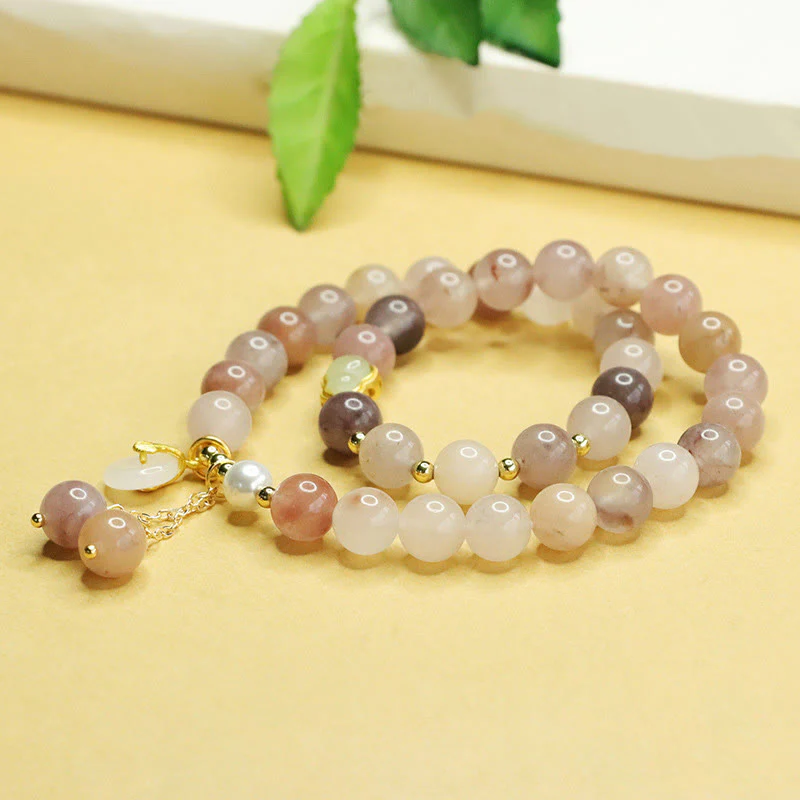 Buddha Stones Natural Golden Silk Jade Double Layer Gourd Peace Buckle Luck Bracelet