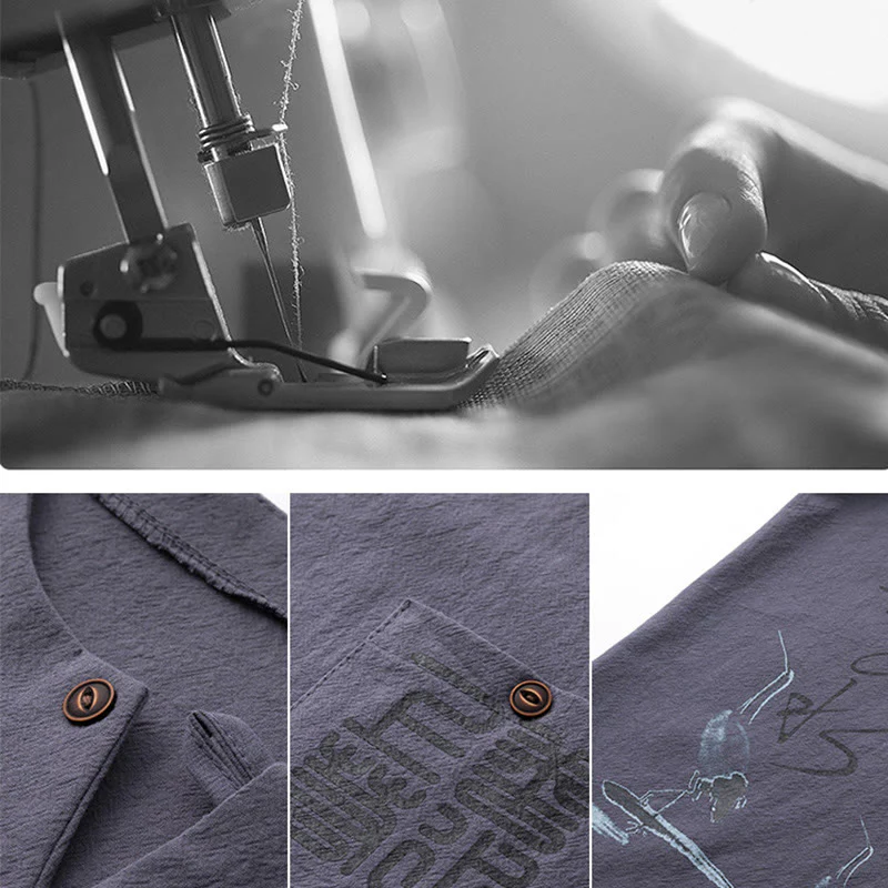 Buddha Stones 2Pcs Chinese Characters Crane Cotton Shirt Pants With Pockets Men's Meditation Cloth Set