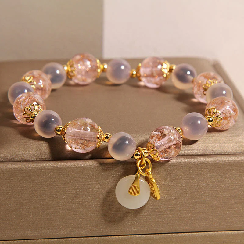 Buddha Stones Fu Character Peace Buckle Liuli Candy Agate Healing Bracelet