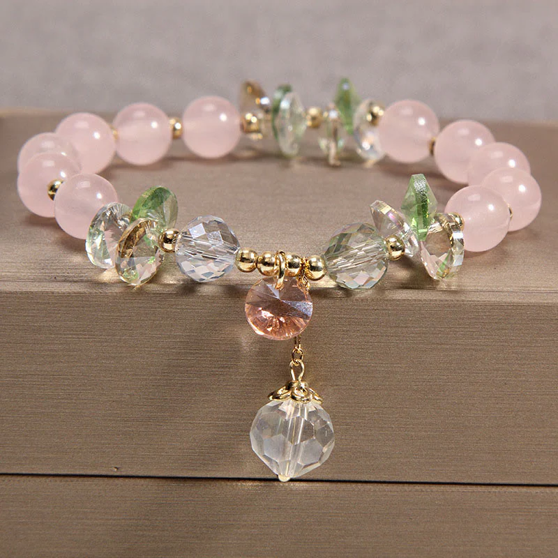 Buddha Stones Cat's Eye Pink Crystal Peace Charm Bracelet