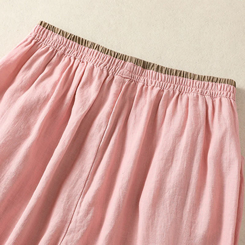 Buddha Stones Casual Embroidery Women's Cotton Linen 7-8 Length Harem Pants With Pockets