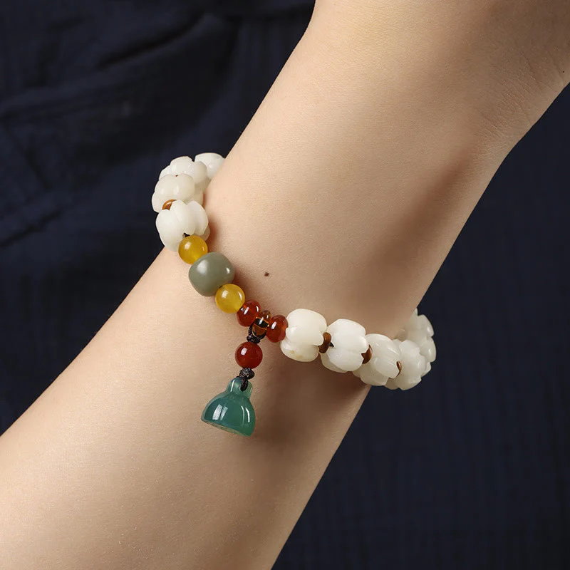 Buddha Stones Natural Bodhi Seed Red Agate Bodhi Calm Harmony Engraved Pumpkin Bead Lotus Bracelet