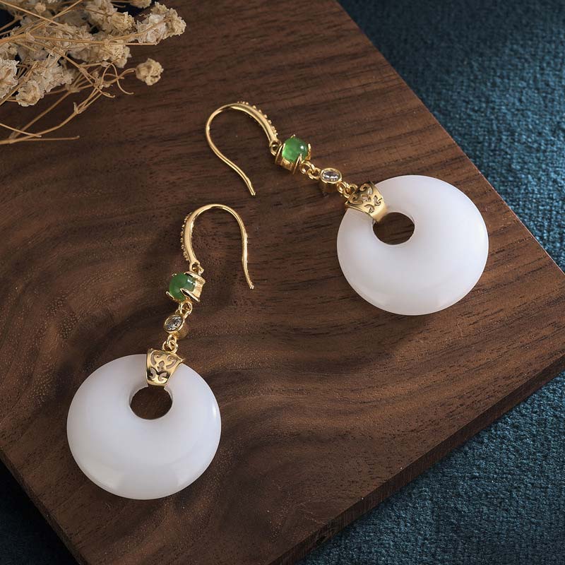 Buddha Stones FengShui White Jade Blessing Drop Earrings