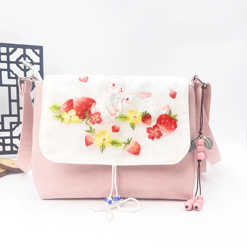 Buddha Stones Embroidered Camellia Epiphyllum Gardenia Sakura Flowers Crossbody Bag Shoulder Bag Cellphone Bag