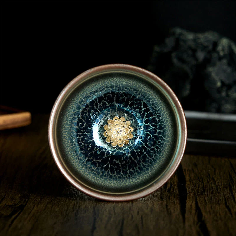 Buddha Stones Handmade Chinese Jianzhan Lotus Blue Ceramic Teacup Kung Fu Tea Cup 150ml
