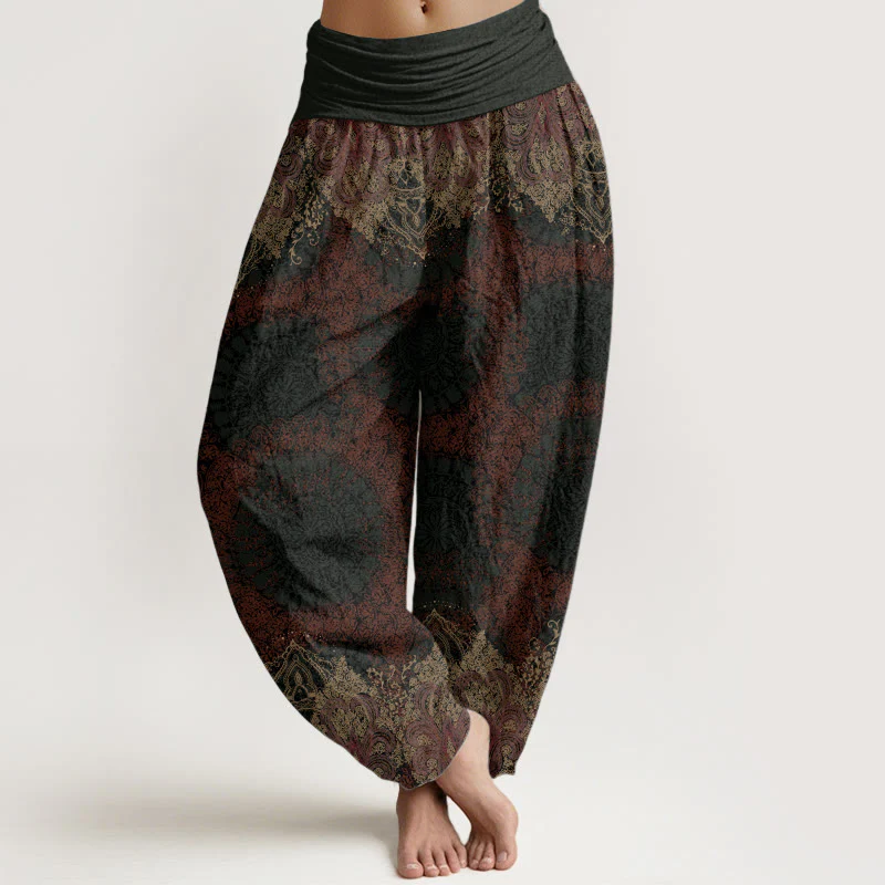 Buddha Stones Pure Cotton Casual Lycoris Radiata Mandala Pattern Women's Elastic Waist Harem Pants
