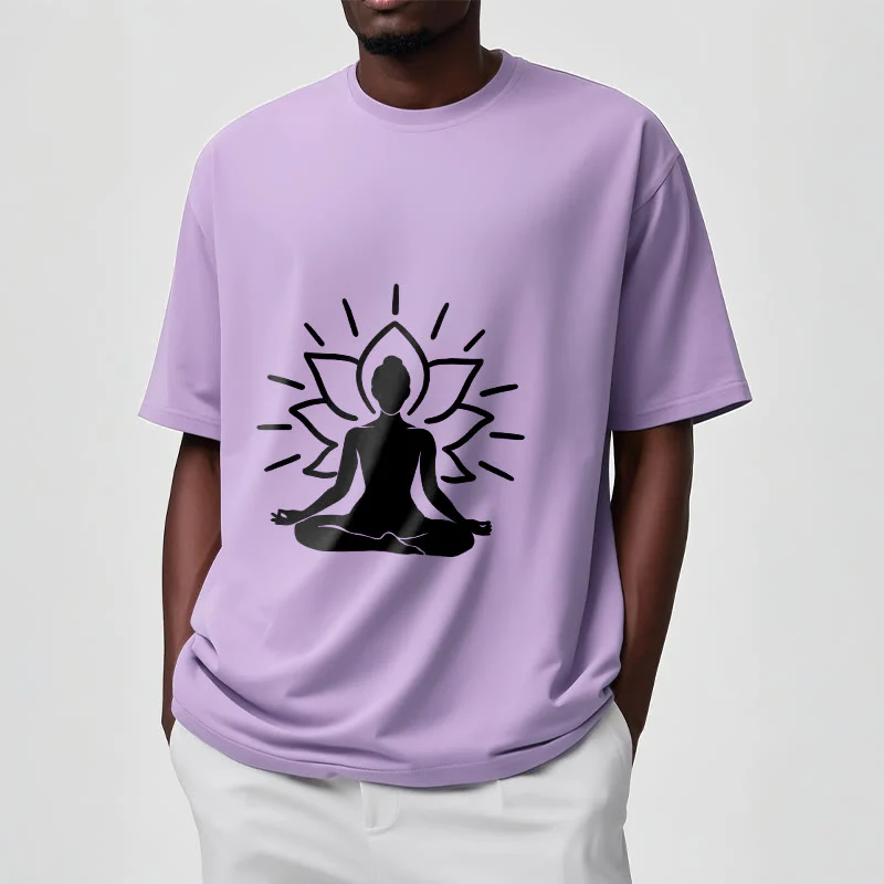 Buddha Stones Casual Meditative Figure Lotus Pattern Tee T-shirt